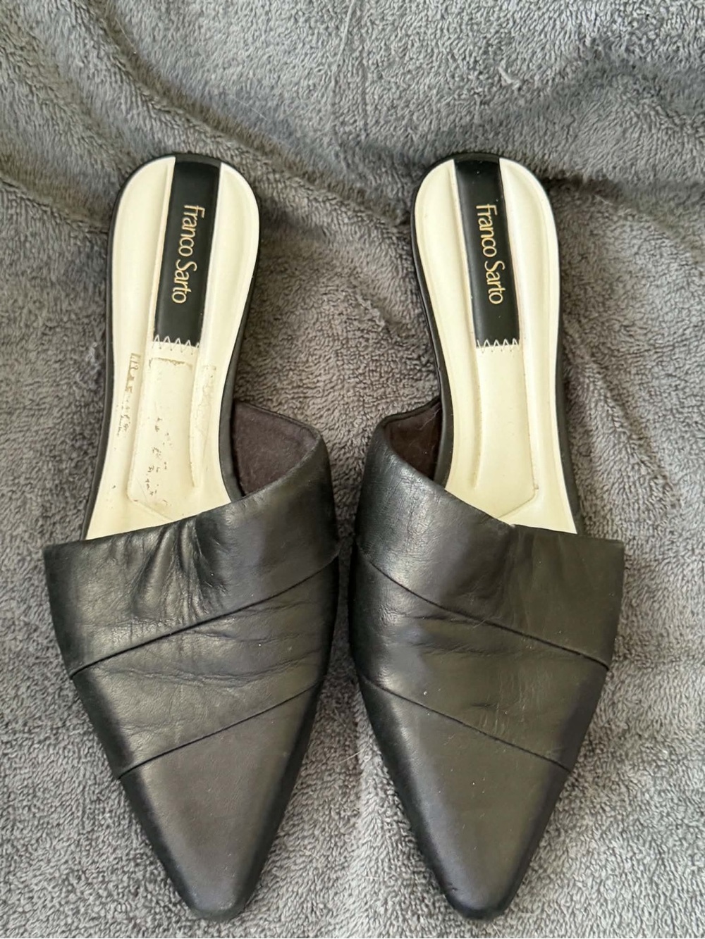 Franco Sarto Black Pointed Leather Slip-On Mules